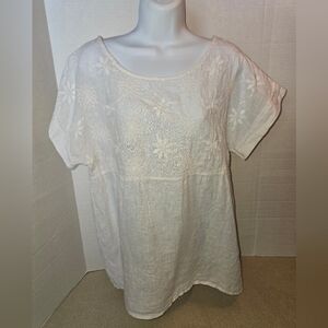 TERZO MILLENNIO Italy 100% Linen Floral White Embroidered Women's Top size L